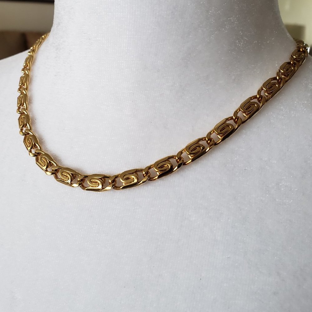18k Gold Plate Over Brass Scroll Link Heavy Necklace 18" ≈ 32.6 grams